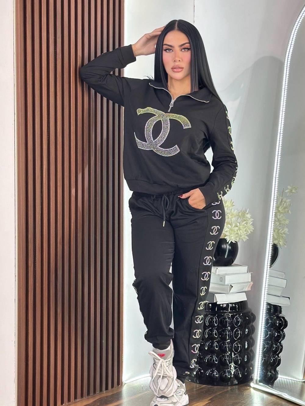 Black Women's Logo Track Pants & Pullover Set size S